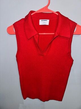 Old Navy Red Ribbed Sleeveless Polo Tank